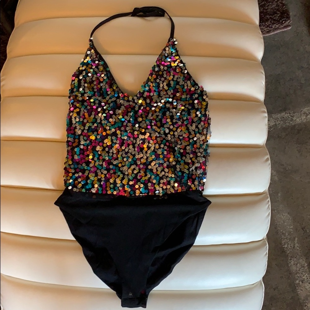 NWT Topshop Nordstrom Sequined Halter Bodysuit 2